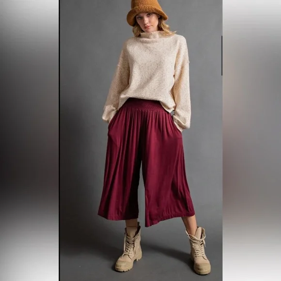 Easel Burgundy Wide Leg Pants - Picture 3 of 4